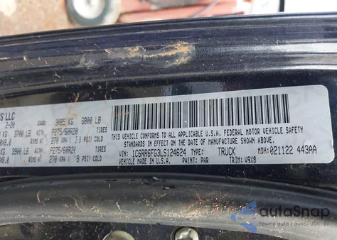 2020 Ram 1500 Classic Tradesman 4X2 6'4 Box z USA, uszkodzony, nr VIN 1C6RR6FG3LS124624